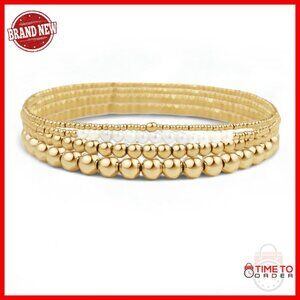 18K Gold Plated Pearl Bracelet Set, 4-Piece Stackable Elastic Fit